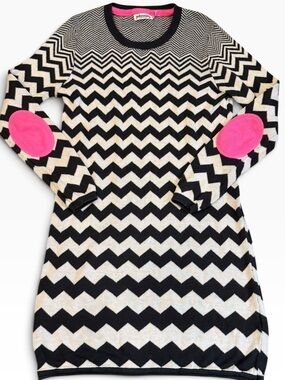 Johnnie B, Girls Black & White Light Knit Dress with Pink Elbow Patches, Sz 9/10